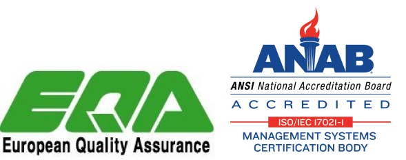 ISO/IEC 27001-Zertifizierungszeichen, akkreditiert von EQA / ANAB